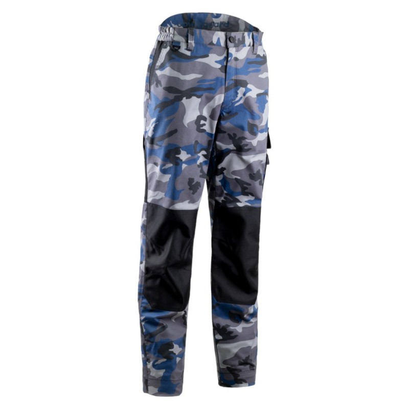 Coverguard - Pantalon de travail camouflage avec genoux renforcés et taille élastiquée KAMMO bleu et gris