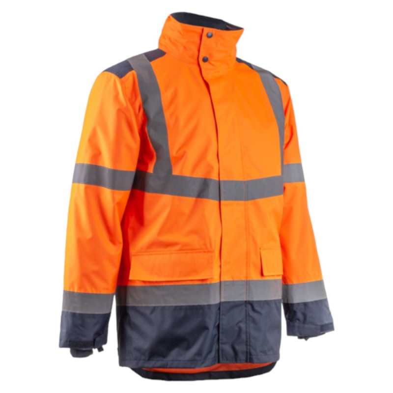 Coverguard - Parka de pluie imperméable avec double Mesh haute visibilité KAZAN orange et bleu marine