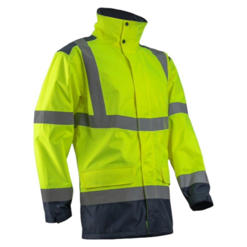 Coverguard - Parka de pluie imperméable avec double Mesh haute visibilité KAZAN jaune et bleu marine
