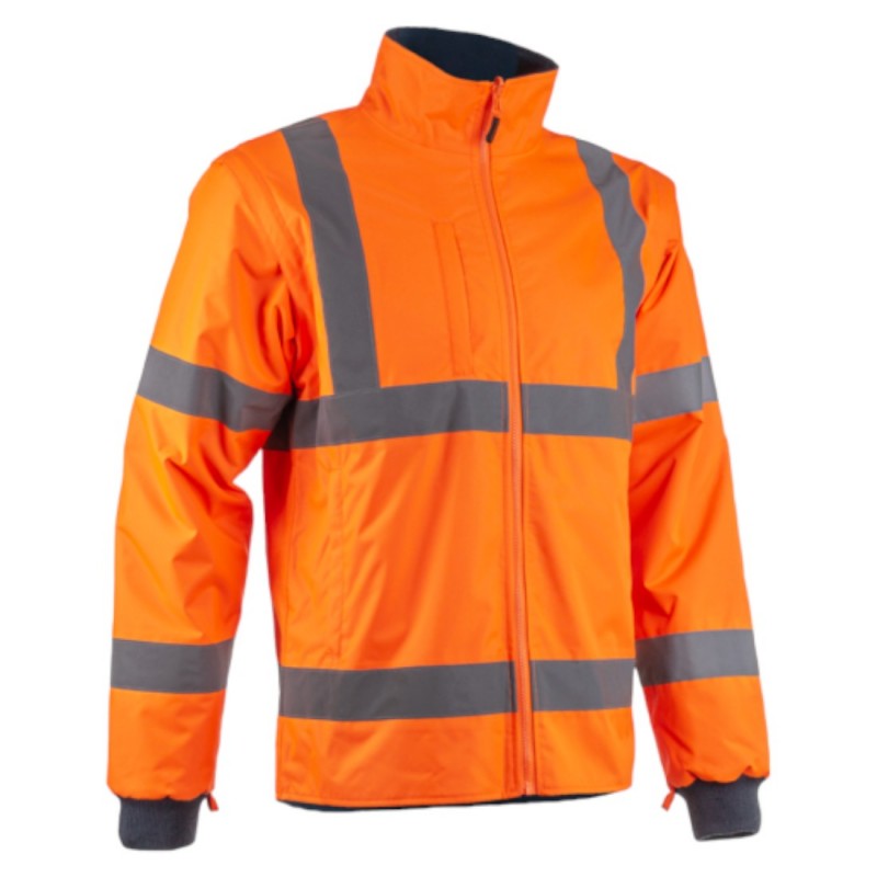 Coverguard - Veste de travail 2 en 1 imperméable et chaude doublée polaire haute visibilité KAZAN orange et bleu marine