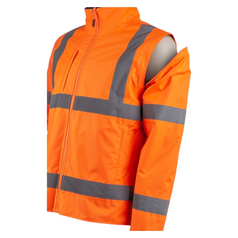Coverguard - Veste de travail 2 en 1 imperméable et chaude doublée polaire haute visibilité KAZAN orange et bleu marine