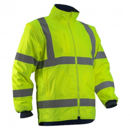 Coverguard - Veste de travail 2 en 1 imperméable et chaude doublée polaire haute visibilité KAZAN jaune et bleu marine