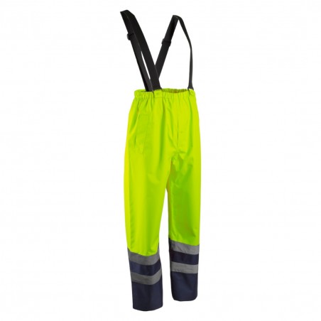 Coverguard - Pantalon de pluie avec bretelles élastiquées imperméable enduit PU haute visibilité HYDRA jaune et bleu marine