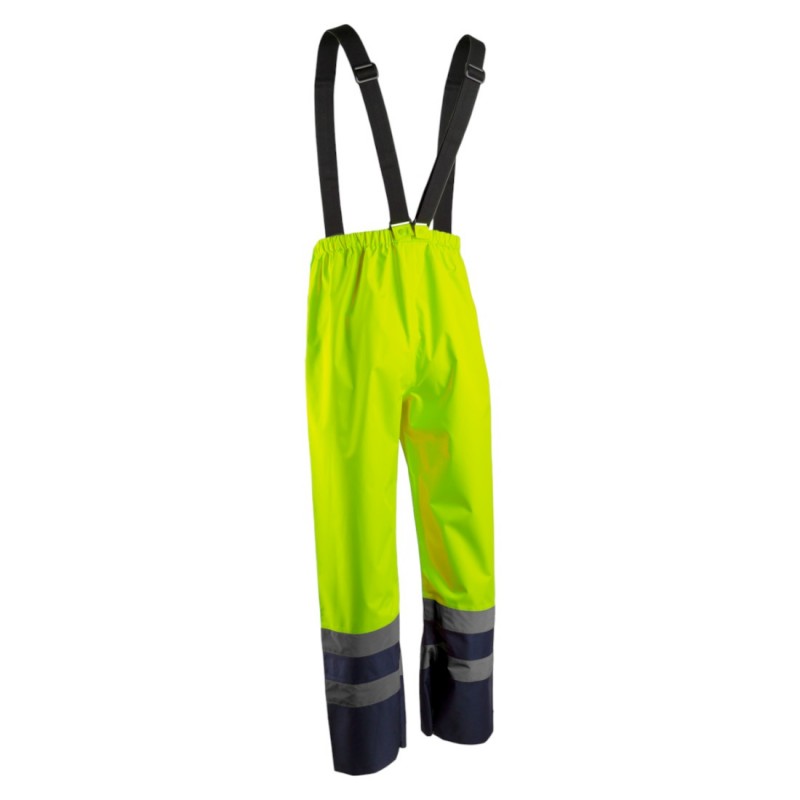 Coverguard - Pantalon de pluie avec bretelles élastiquées imperméable enduit PU haute visibilité HYDRA jaune et bleu marine