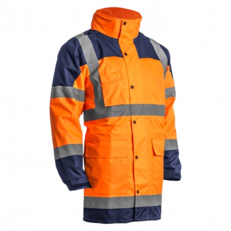Coverguard - Parka de pluie imperméable avec col montant haute visibilité HYDRA orange et bleu marine