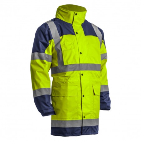 Coverguard - Parka de pluie imperméable avec col montant haute visibilité HYDRA jaune et bleu marine