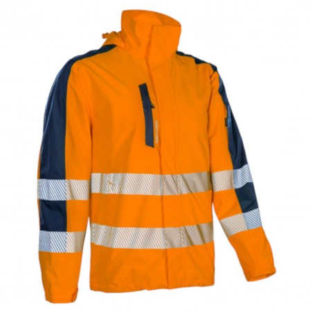 Coverguard - Veste de pluie 2 couches légère et imperméable haute visibilité HOTARU orange et bleu marine