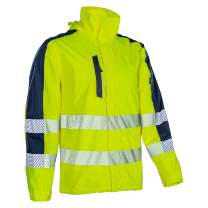 Coverguard - Veste de pluie 2 couches légère et imperméable haute visibilité HOTARU jaune et bleu marine