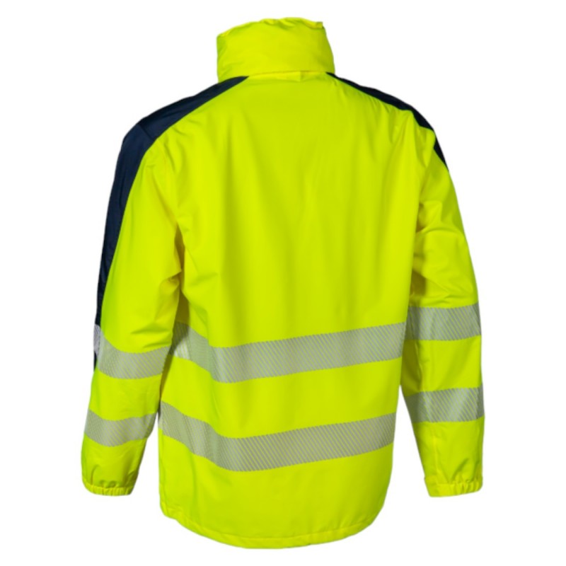 Coverguard - Veste de pluie 2 couches légère et imperméable haute visibilité HOTARU jaune et bleu marine