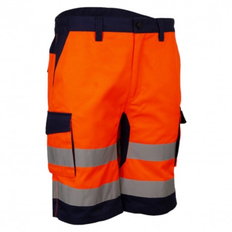 Coverguard - Bermuda de travail avec zones de tensions élastiquées haute visibilité HIBANA orange bleu marine