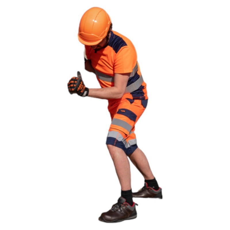 Coverguard - Bermuda de travail avec zones de tensions élastiquées haute visibilité HIBANA orange bleu marine