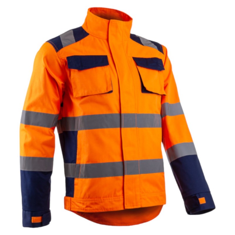 Coverguard - Veste de travail avec zones de tensions élastiquées haute visibilité HIBANA orange bleu marine