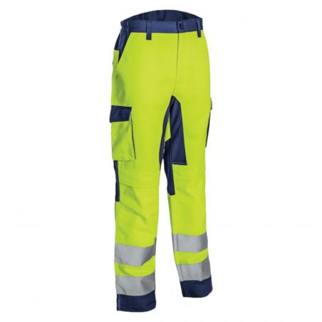 Coverguard - Pantalon de travail avec zones de confort élastiquées haute visibilité HIBANA jaune bleu marine