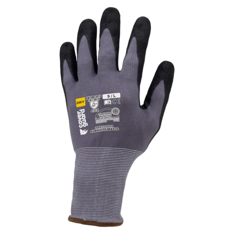 Coverguard - Gants grip en milieu sec paume enduite Nitrile EUROLITE MAX25 (Pack de 10)