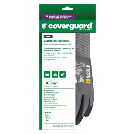 Coverguard - Gants grip en milieu sec paume enduite Nitrile renforcée picots EUROLITE 15N600D (Pack de 10)