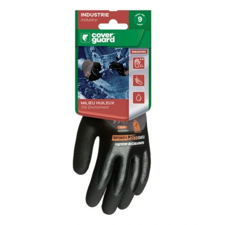 Coverguard - Gants de protection en milieu huileux double enduction Nitrile paume et dos EUROLITE 15N505 (Pack de 5)