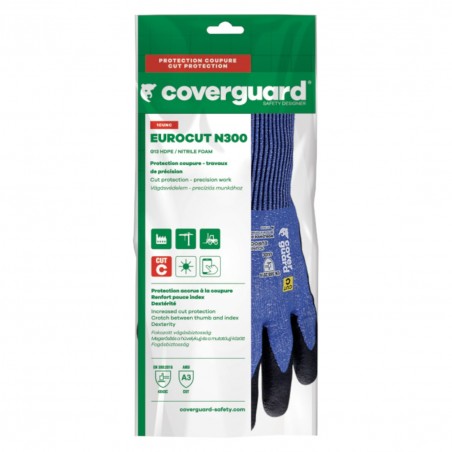 Coverguard - Gants anti-coupures en milieu sec coupure C en mousse Nitrile EUROCUT N300 (Pack de 5)