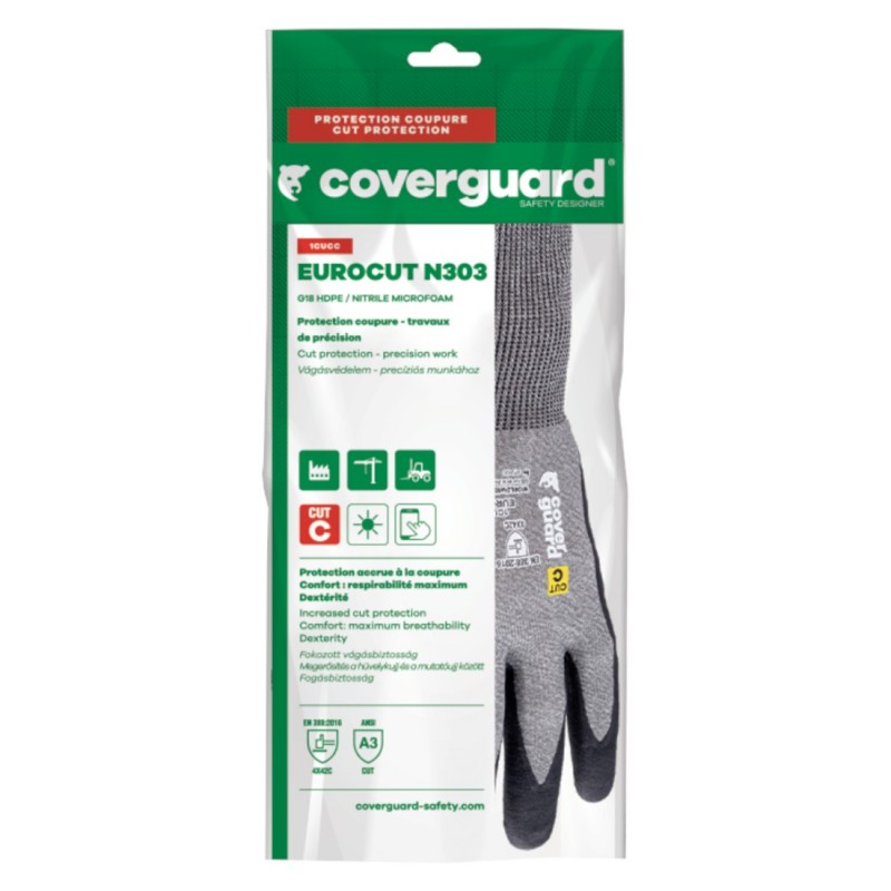 Coverguard - Gants anti-coupure en milieu sec en mousse Nitrile tactile coupure C EUROCUT N303 (Pack de 5)