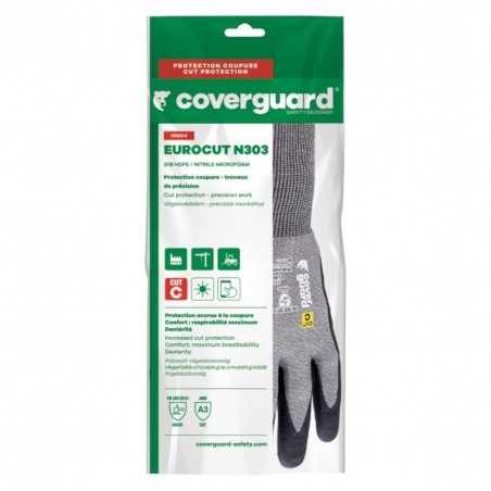 Coverguard - Gants anti-coupure en milieu sec en mousse Nitrile tactile coupure C EUROCUT N303 (Pack de 5)