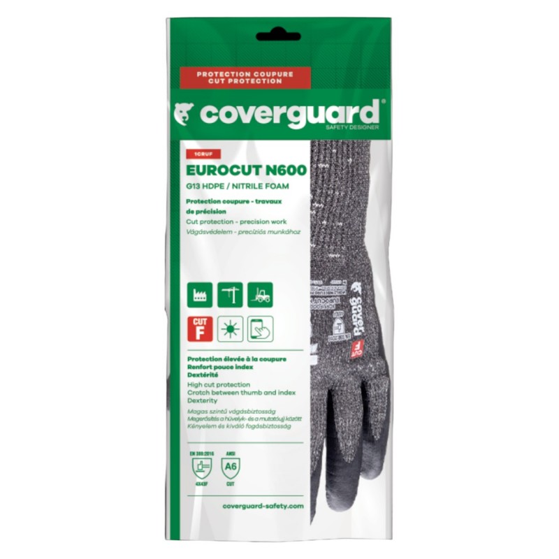 Coverguard - Gants anti-coupures en milieu sec enduite mousse de Nitrile coupure F EUROCUT N600 (Pack de 5)