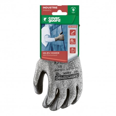 Coverguard - Gants anti-coupures grip exceptionnel en milieu humide paume enduit Latex coupure D EUROCUT SC580L (Pack de 5)