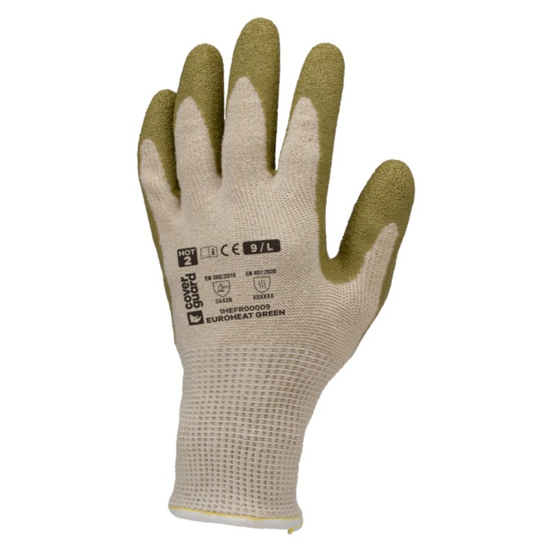 Coverguard - Gants EUROHEAT GREEN (J13 coton/PE recyclé blanc, paume enduite latex vert)