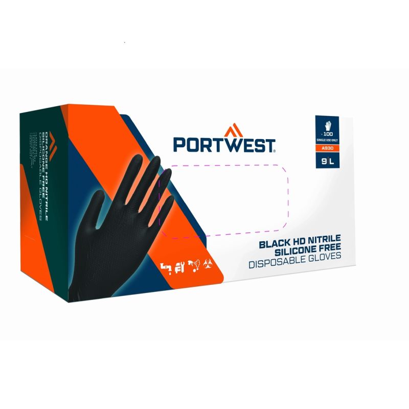 Portwest - Gants à usage unique en nitrile HD 0.18mm (Pack de 100)