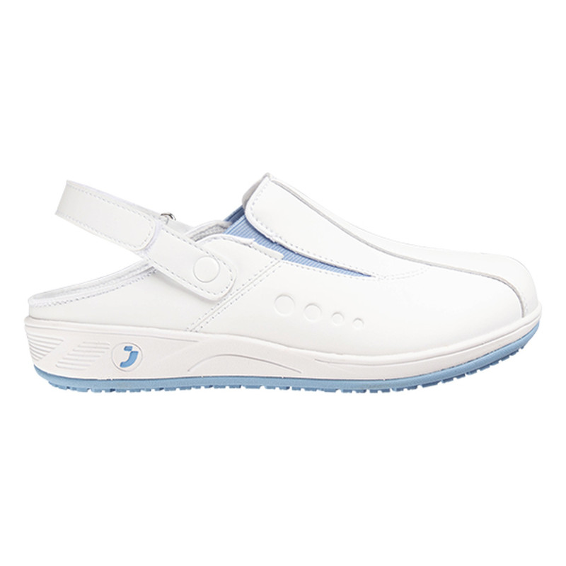 Safety Jogger - Sabots médicaux pour femmes avec une bande velcro réglable CARINNE blanc et bleu clair OB