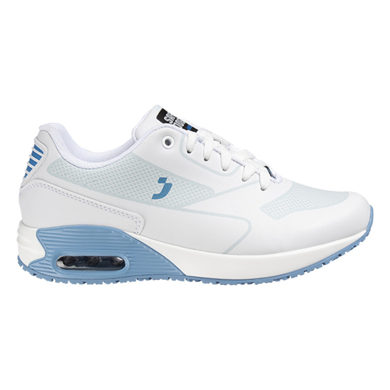Safety Jogger - Baskets de travail médicales basses sportives pour femmes à mémoire de forme ELA blanc et bleu clair O1