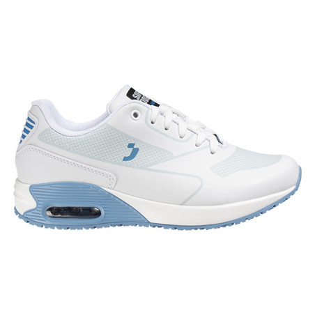 Safety Jogger - Baskets de travail médicales basses sportives pour femmes à mémoire de forme ELA blanc et bleu clair O1