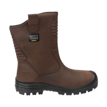 Safety Jogger - Bottes de sécurité d'hiver en cuir chaudes sans métal avec semelles en caoutchouc MAYON marron S3S