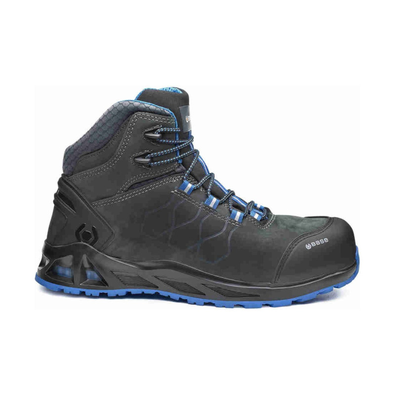 Base - Baskets de sécurité hautes en cuir noir et  bleu K-ROAD TOP S3