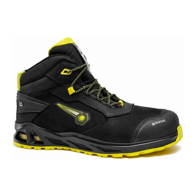 Base - Baskets de sécurité hautes en cuir noir et  jaune K-BOOGIE TOP S3L