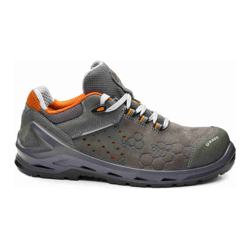 Base - Chaussures de sécurité basses en cuir velours marron et orange I-TOOL S1P