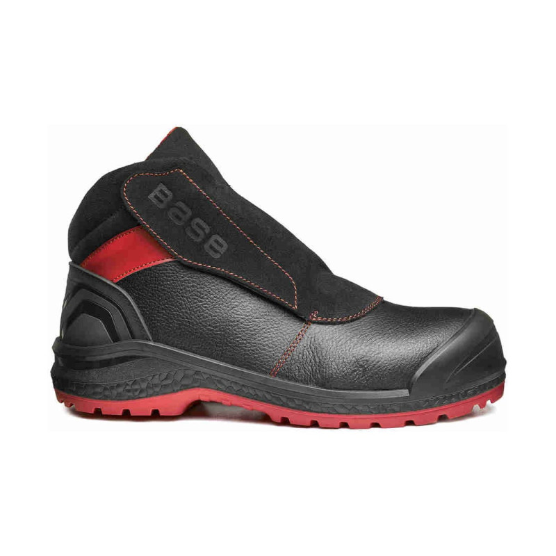 Base - Chaussures de sécurité mi-hautes en cuir noir et rouge SPARKLE S3