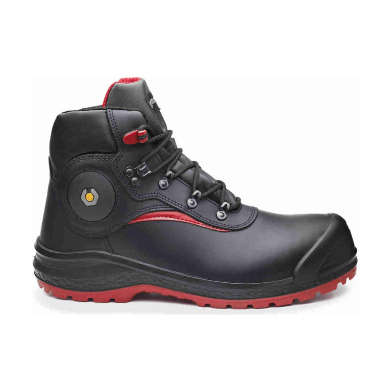 Base - Chaussures de sécurité hautes en cuir noir et rouge BE-STONE S3