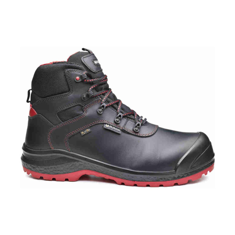 Base - Chaussures de sécurité hautes en cuir noir et rouge BE-DRY MID S3