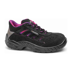 Base - Chaussures de sécurité basses pour femmes en cuir velours noir et violet ZOE S1P
