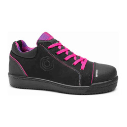 Base - Chaussures de sécurité basses pour femmes en cuir velours noir et rose MARGOT S3