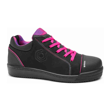 Base - Chaussures de sécurité basses pour femmes en cuir velours noir et rose MARGOT S3