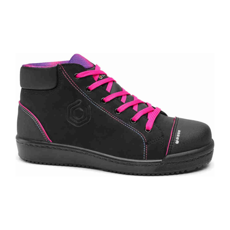 Base - Chaussures de sécurité basses pour femmes en cuir velours noir et rose MARGOT TOP S3
