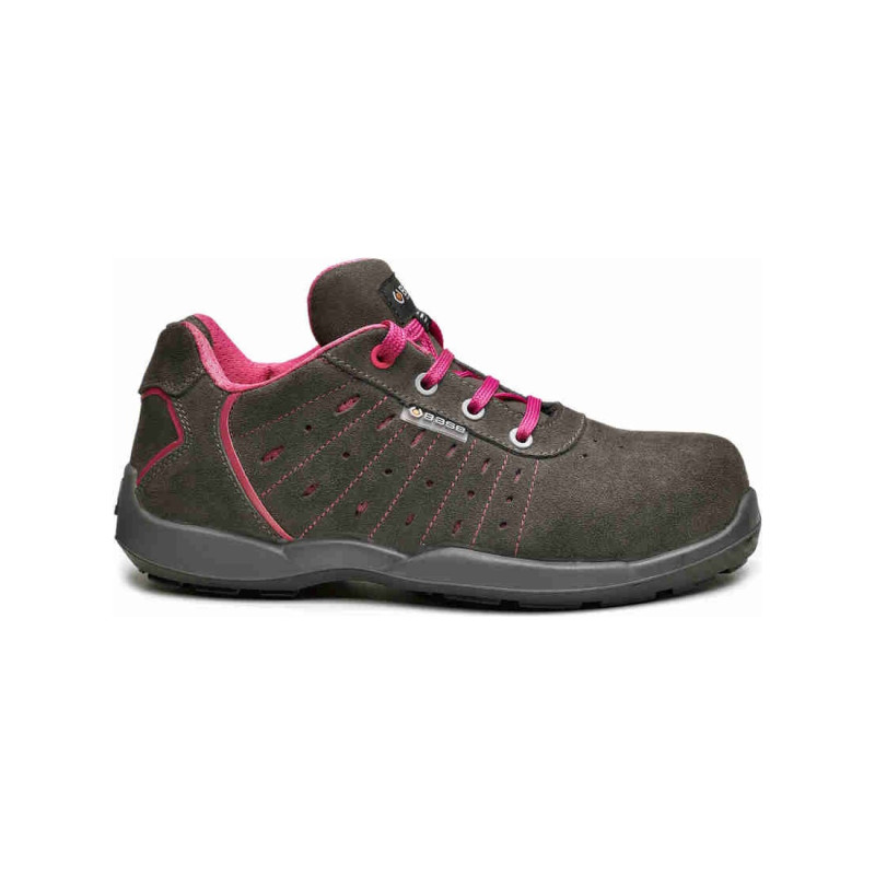Base - Chaussures de sécurité basses pour femmes en cuir velours marron et rose ATTITUDE S1P