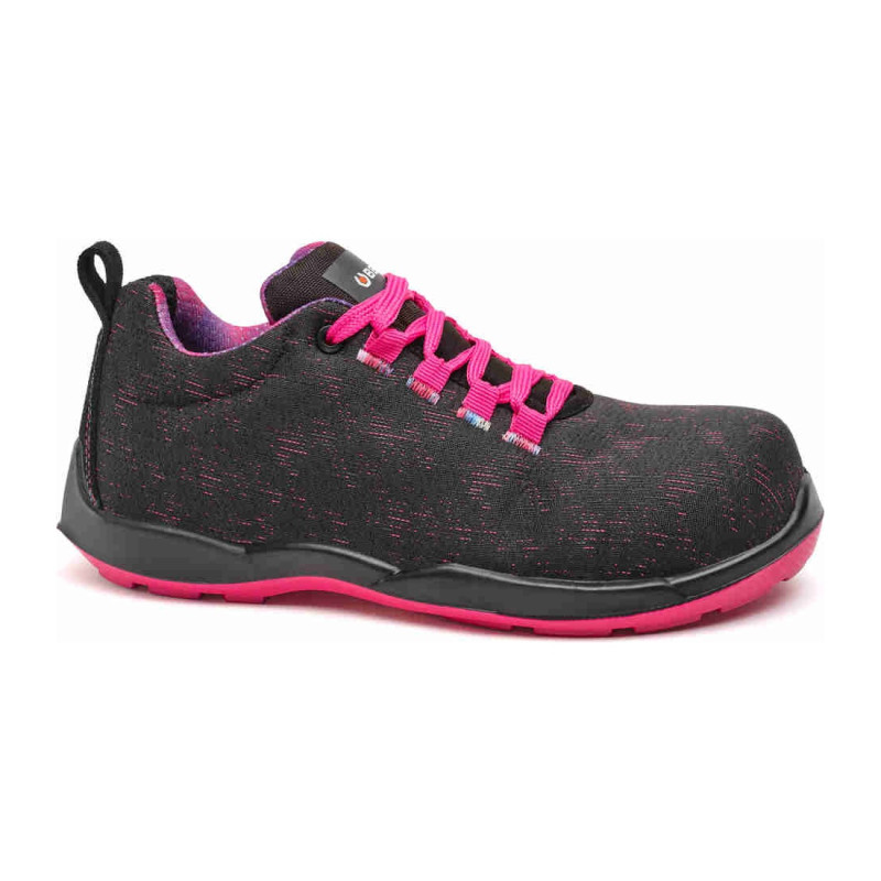 Base - Chaussures de sécurité basses pour femmes en tissu technique noir et rose VIOLET S3