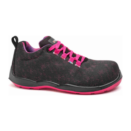 Base - Chaussures de sécurité basses pour femmes en tissu technique noir et rose VIOLET S3