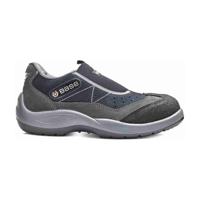 Base - Baskets de sécurité basses en cuir velours gris et bleu MECHANIC S1