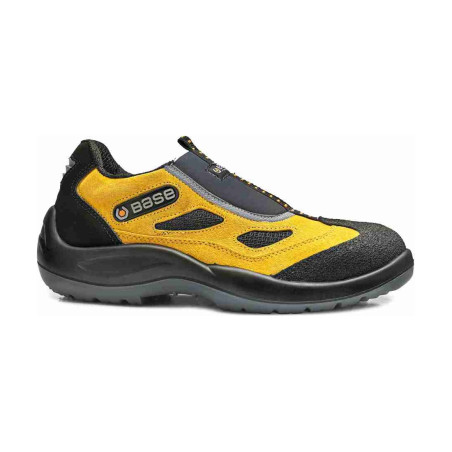 Base - Baskets de sécurité basses en cuir velours noir et jaune FOUR HOLES S1P