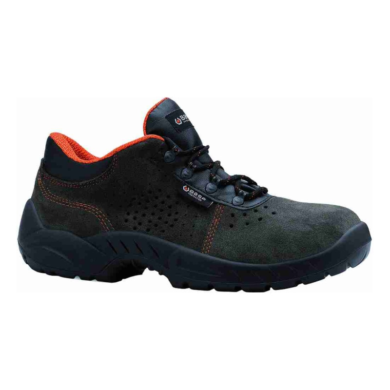 Base - Chaussures de sécurité basses en cuir velours noir et orange LINGOTTO S1P