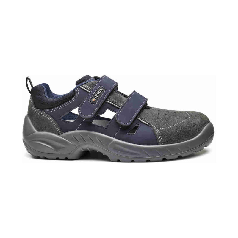 Base - Baskets de sécurité basses en cuir velours gris et bleu CENTRAL S1PS