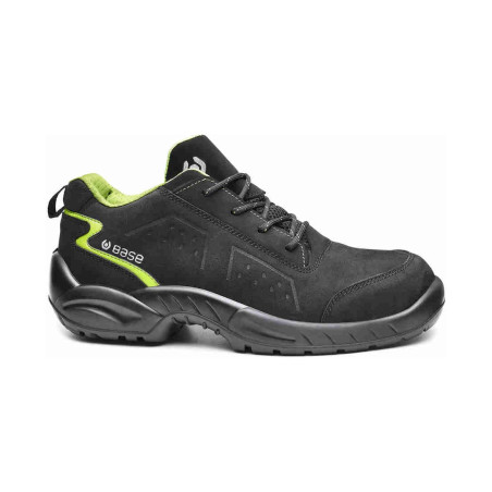Base - Chaussures de sécurité basses en cuir Nabutek noir et vert CHESTER TOP S3L