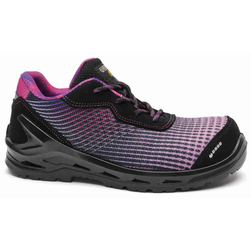 Base - Chaussures de sécurité basses pour femmes en tissu technique noir et rose ARYA S1P